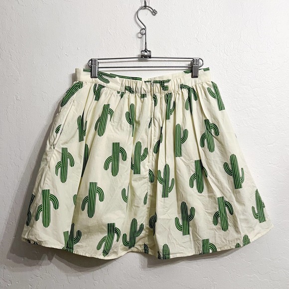 ModCloth Cactus Skater Skirt Mini Cotton Ivory Medium - Picture 2 of 5